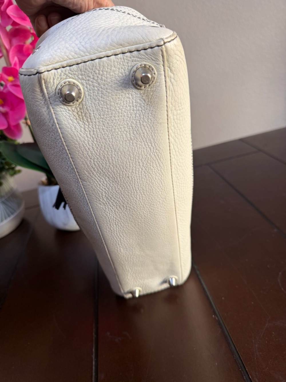 Coach Hampton braided satchel in white and black pebble leather - Picture 5 of 16